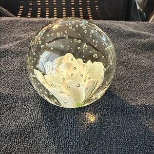 Elegant vintage White Floral Glass Sphere Paperweight